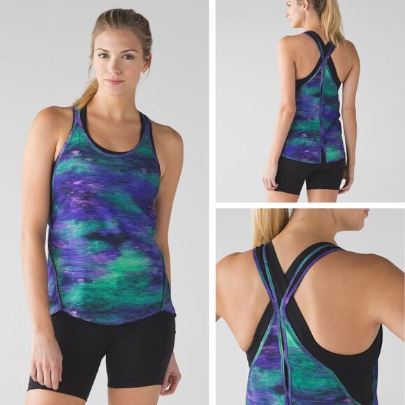 LULULEMON Real Quick Singlet Size 2 Rio Nights Multi / Black - Picture 1 of 6